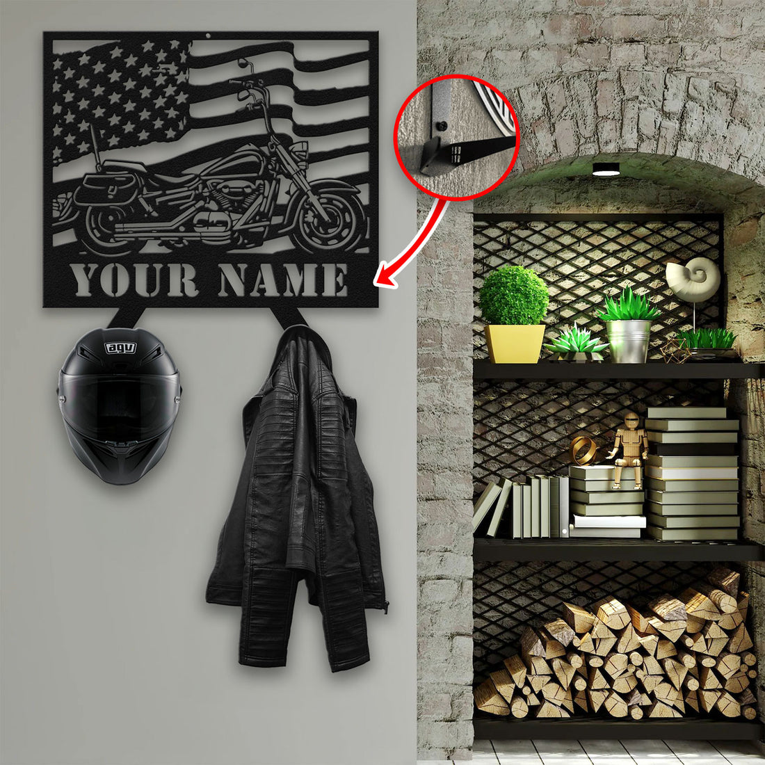 Bikergod Custom Name Motorcycle Helmet Holder Metal Sign Men Gift DH042025TS56
