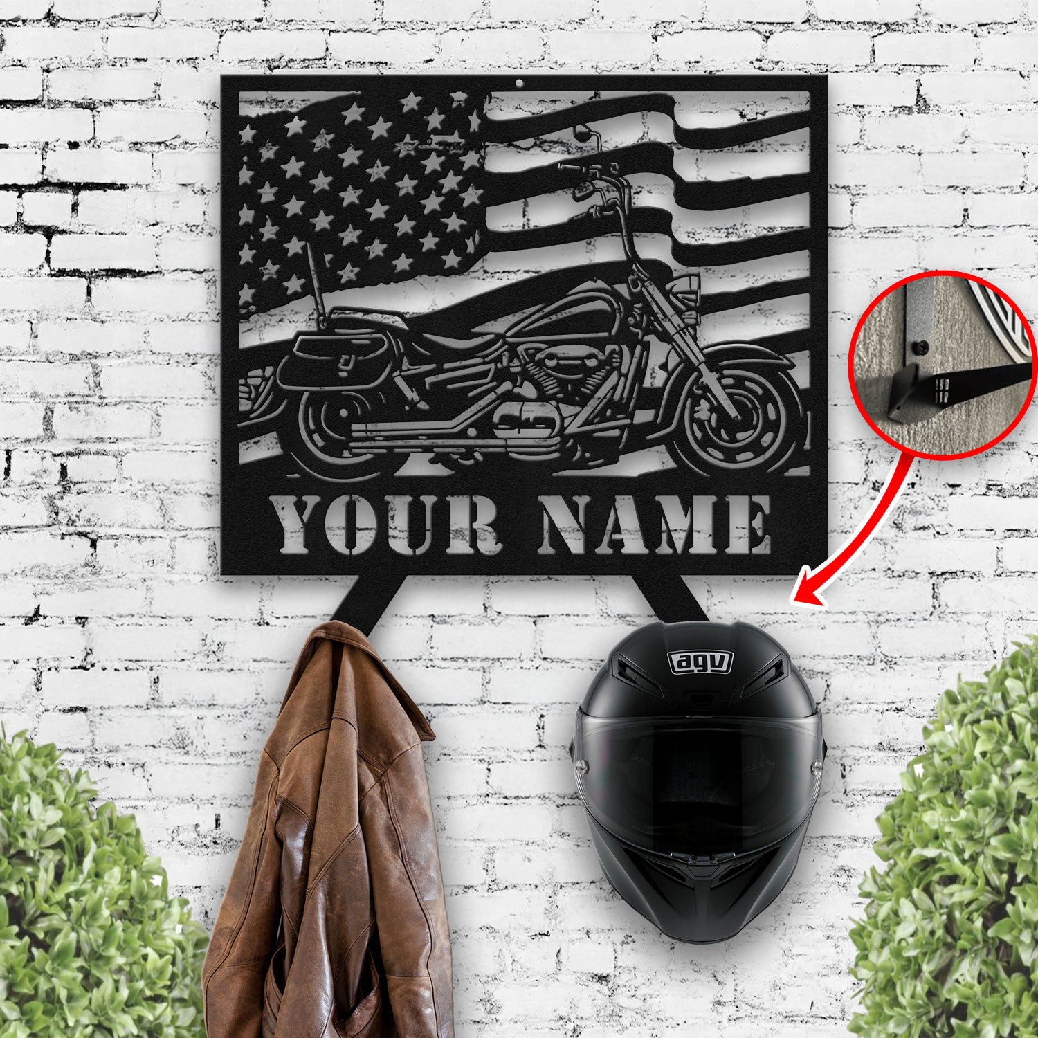 Bikergod Custom Name Motorcycle Helmet Holder Metal Sign Men Gift DH042025TS56