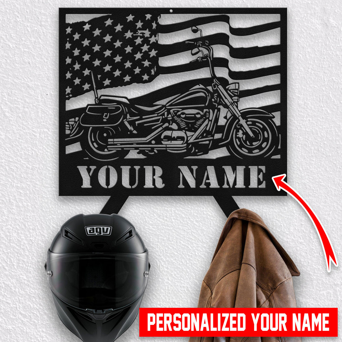 Bikergod Custom Name Motorcycle Helmet Holder Metal Sign Men Gift DH042025TS56
