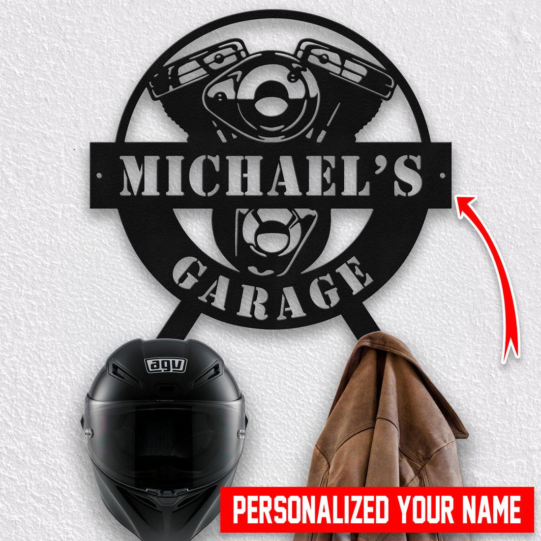 Bikergod Custom Name Motorcycle Helmet Holder Metal Sign Men Gift DH042025TS57