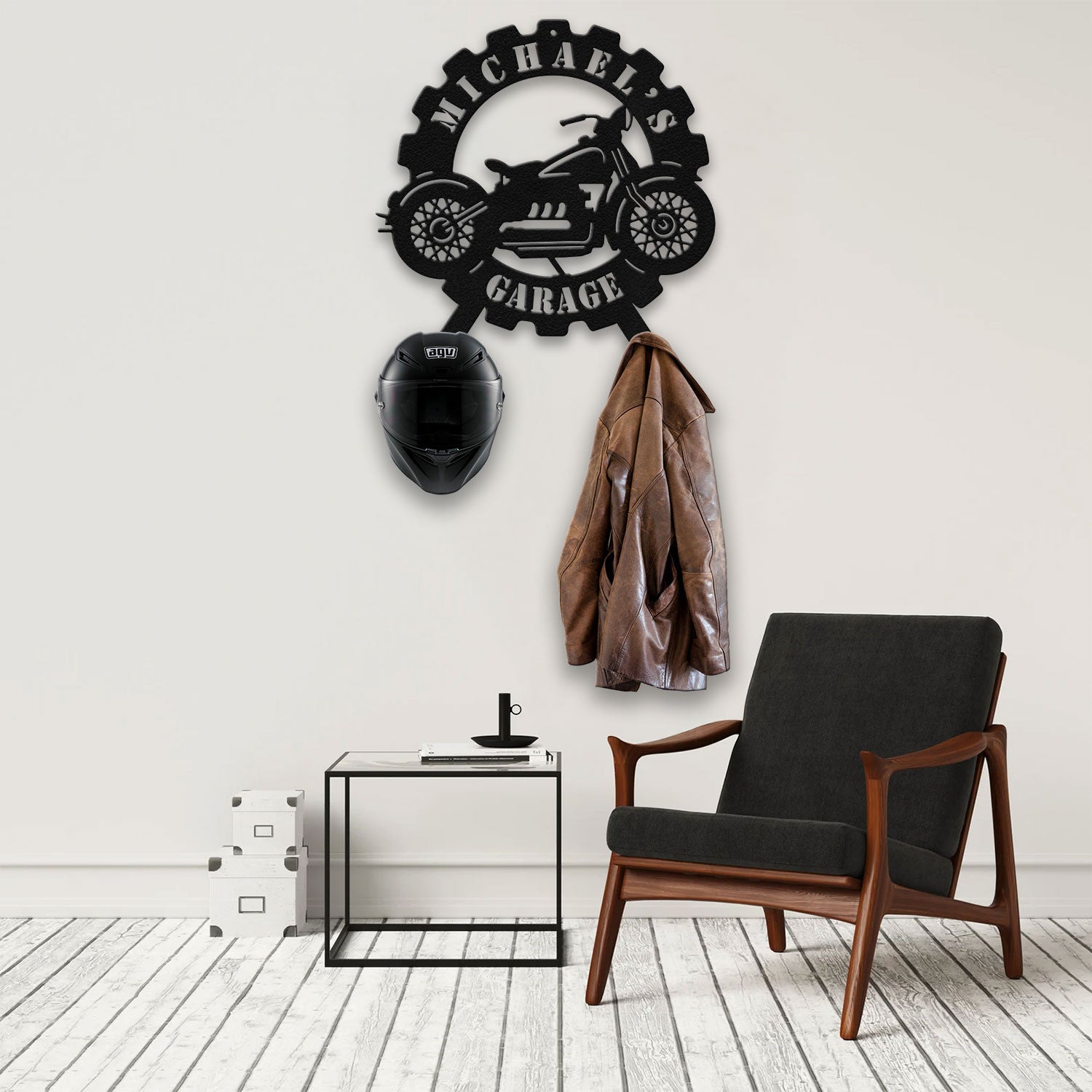 Bikergod Custom Name Motorcycle Helmet Holder Metal Sign Men Gift DH042025TS58