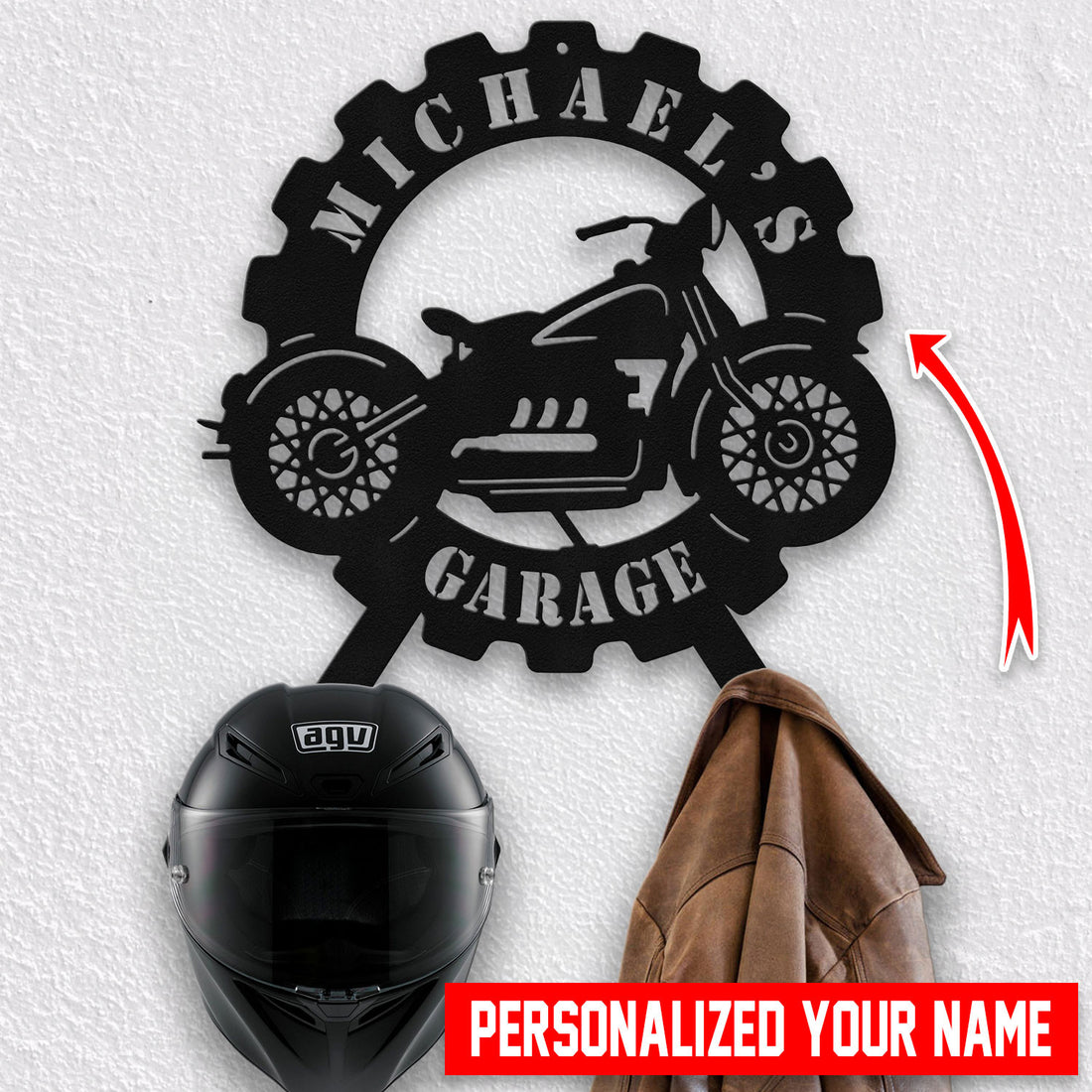 Bikergod Custom Name Motorcycle Helmet Holder Metal Sign Men Gift DH042025TS58