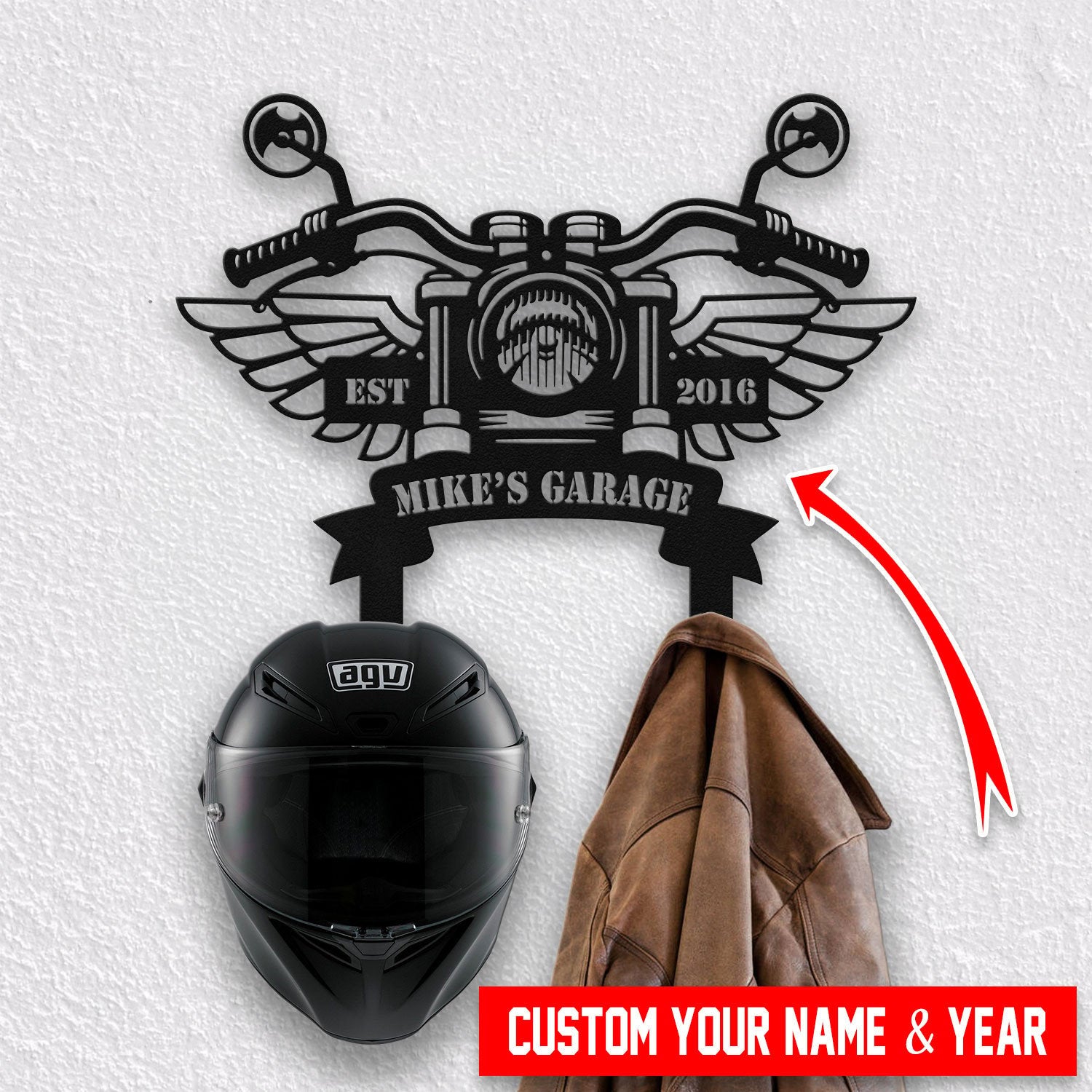 Bikergod Custom Name Motorcycle Helmet Holder Metal Sign Men Gift DH042025TS59