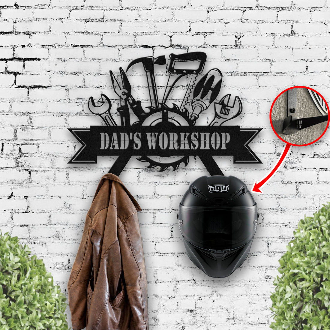 Bikergod Dad's Workshop Helmet Holder Metal Sign– Men Cave Decor- Men Gift LN090625MS10