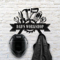 Bikergod Dad's Workshop Helmet Holder Metal Sign– Men Cave Decor- Men Gift LN090625MS10