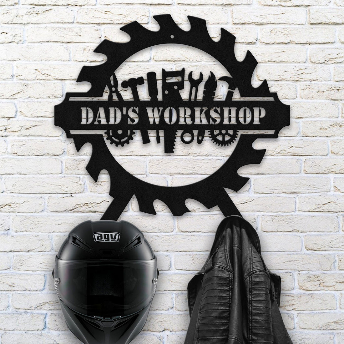Bikergod Workshop Metal Sign – Biker Metal Helmet Holder - Dad Gift LN090625MS09