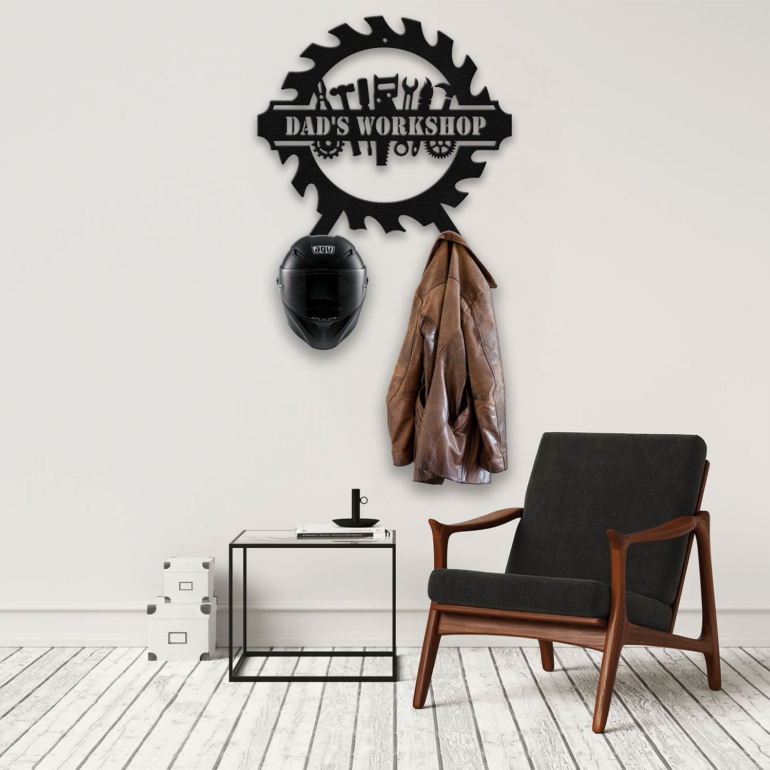 Bikergod Workshop Metal Sign – Biker Metal Helmet Holder - Dad Gift LN090625MS09
