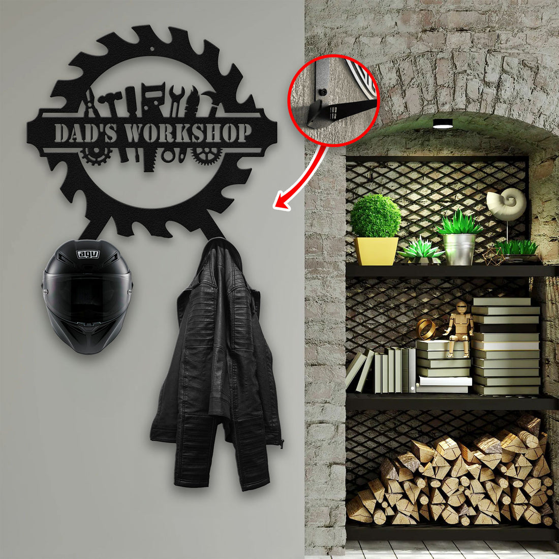 Bikergod Workshop Metal Sign – Biker Metal Helmet Holder - Dad Gift LN090625MS09