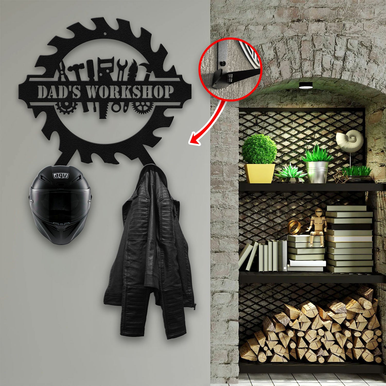 Bikergod Workshop Metal Sign – Biker Metal Helmet Holder - Dad Gift LN090625MS09
