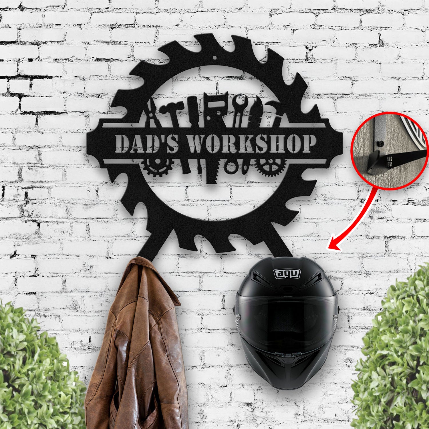 Bikergod Workshop Metal Sign – Biker Metal Helmet Holder - Dad Gift LN090625MS09