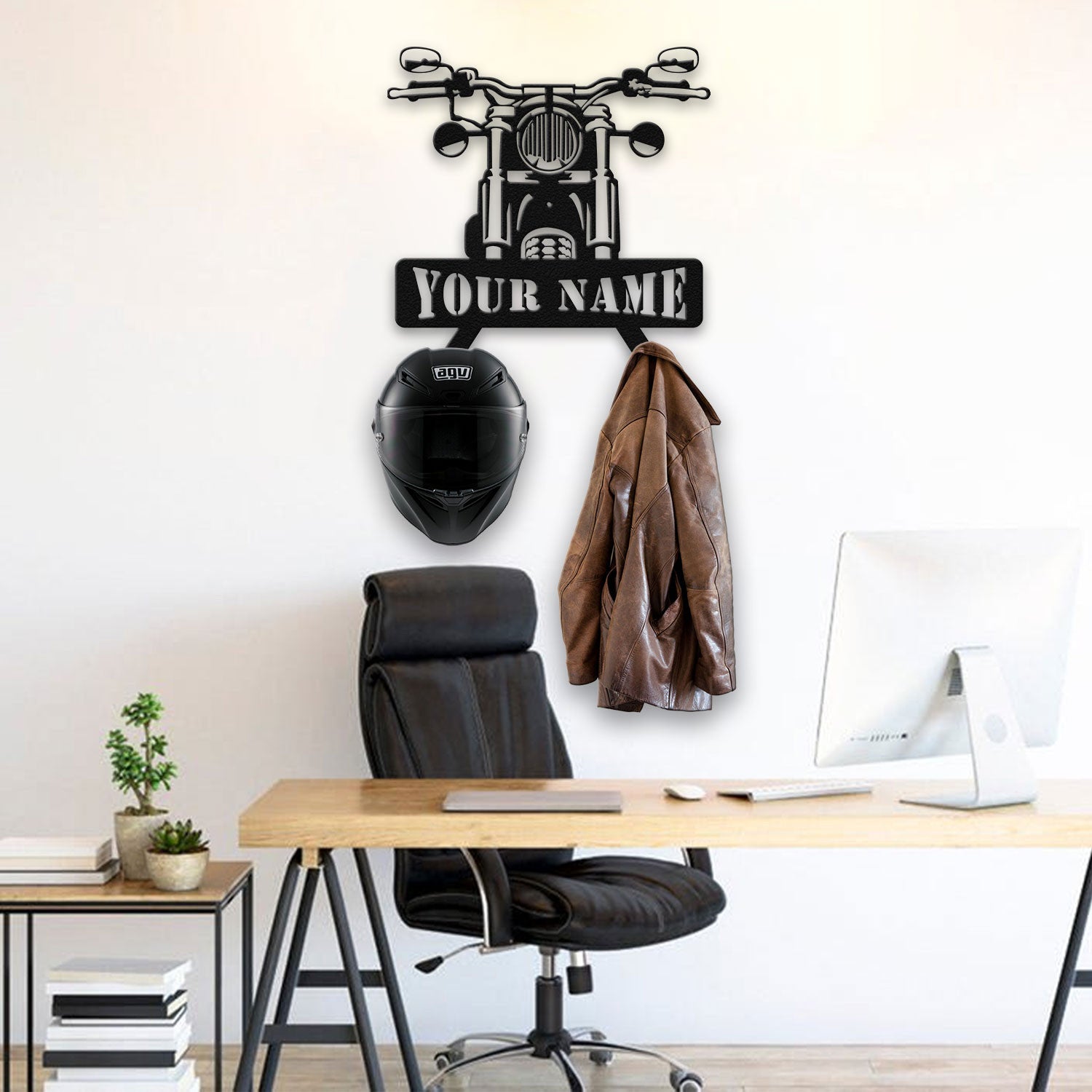 Bikergod Custom Name Motorcycle Helmet Holder Metal Sign– Motorcycle Men Gift LN090625MS11