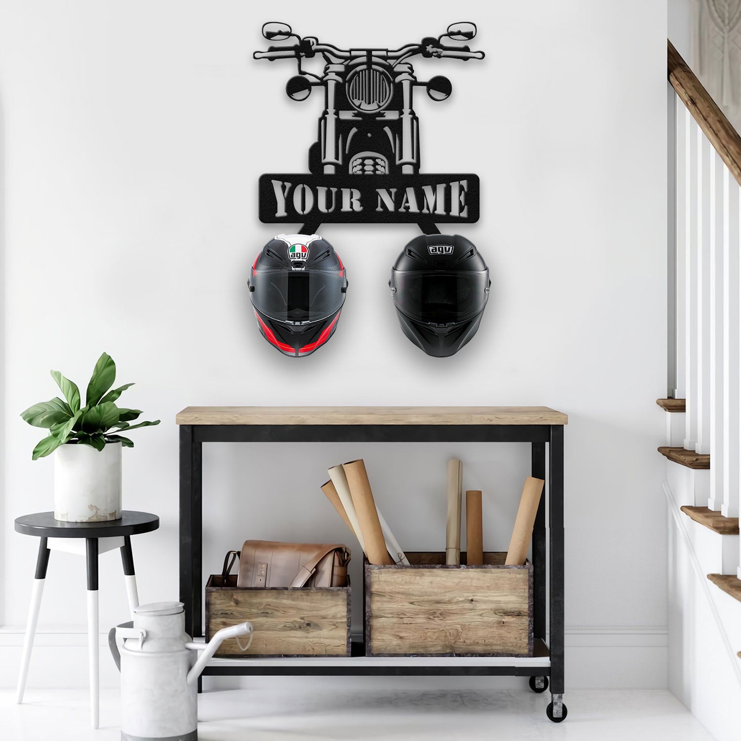 Bikergod Custom Name Motorcycle Helmet Holder Metal Sign– Motorcycle Men Gift LN090625MS11