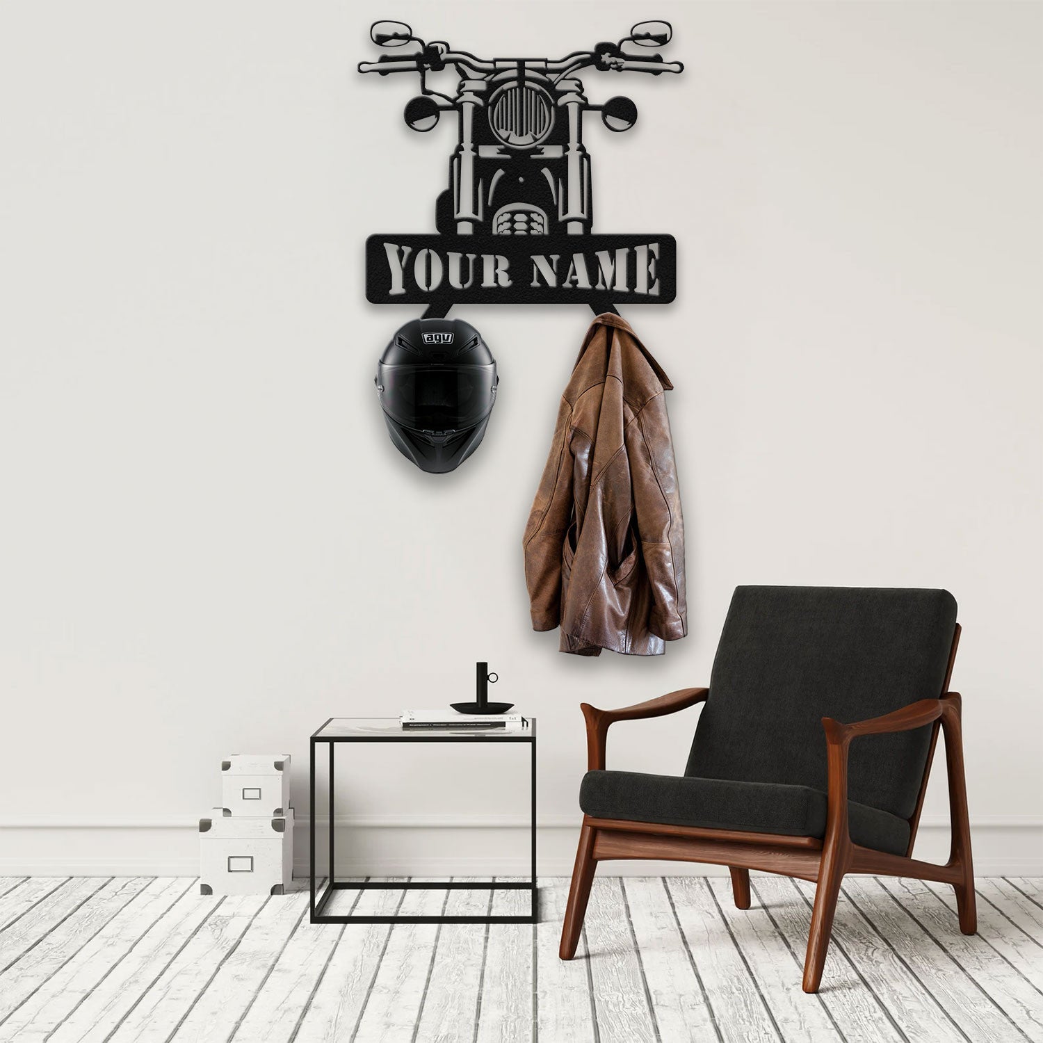 Bikergod Custom Name Motorcycle Helmet Holder Metal Sign– Motorcycle Men Gift LN090625MS11