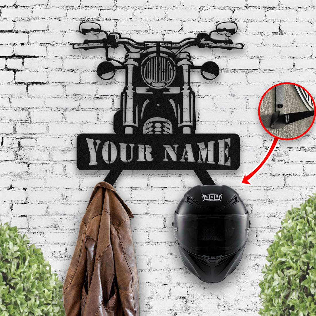 Bikergod Custom Name Motorcycle Helmet Holder Metal Sign– Motorcycle Men Gift LN090625MS11