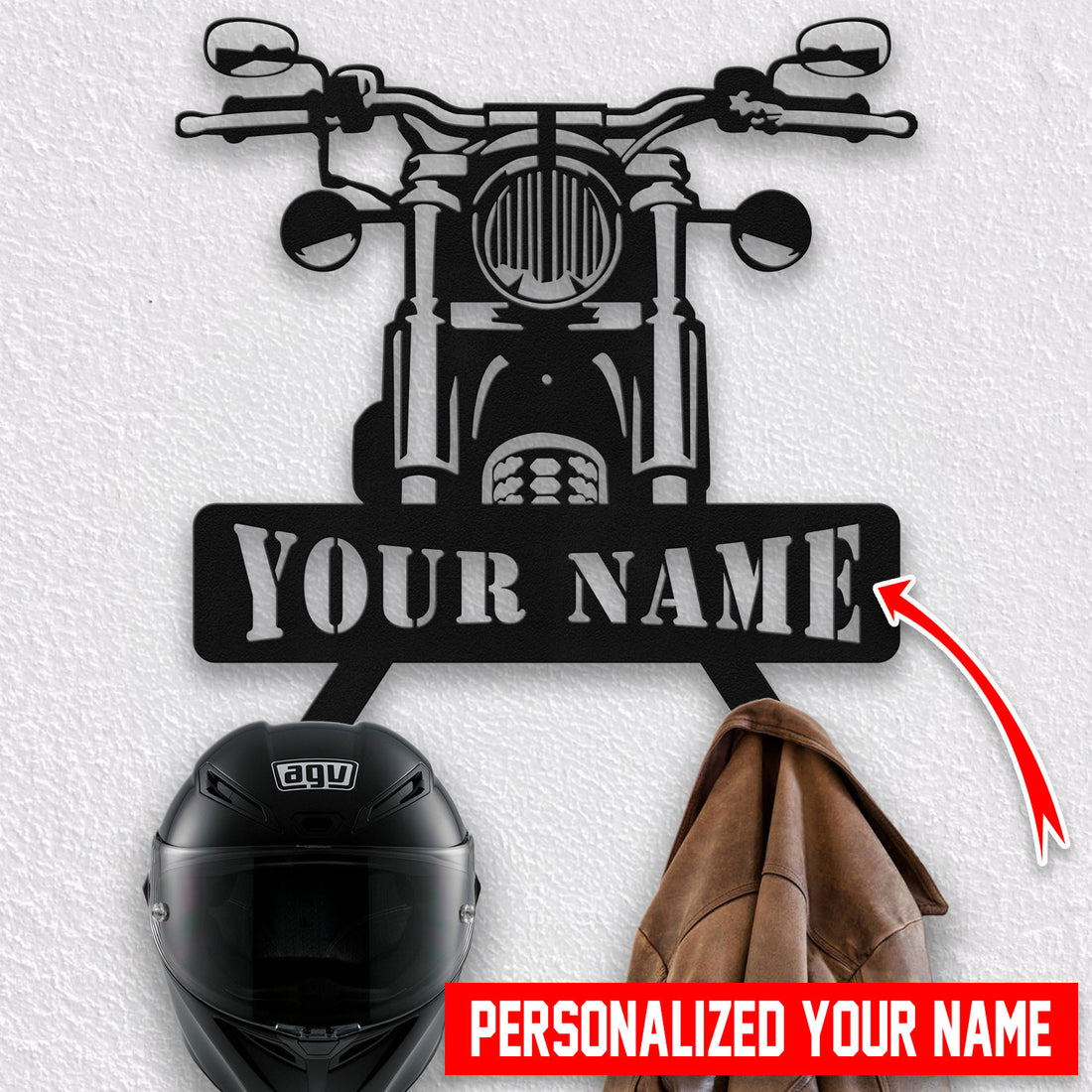 Bikergod Custom Name Motorcycle Helmet Holder Metal Sign– Motorcycle Men Gift LN090625MS11