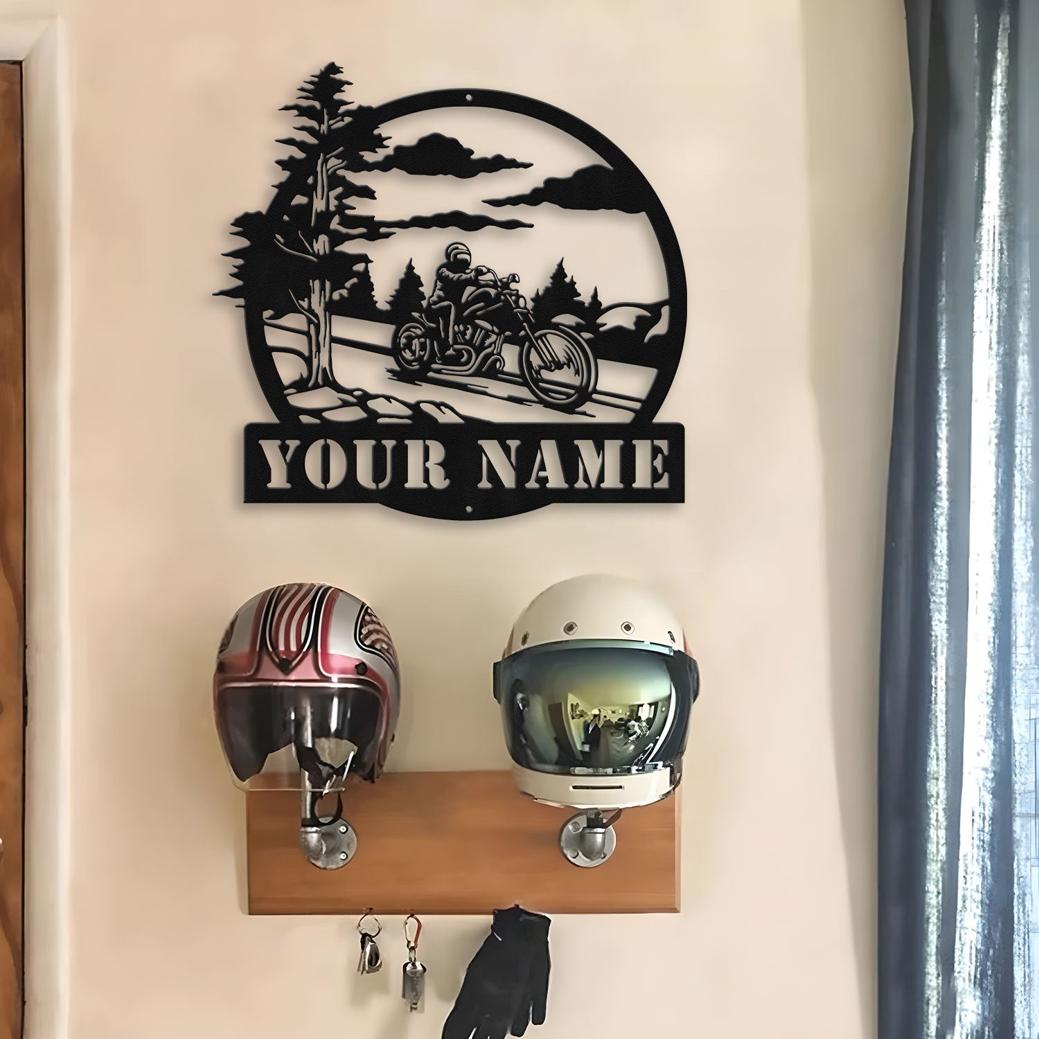 Bikergod Custom Name Motorcycle Helmet Holder Metal Sign Men Gift DH042025TS60