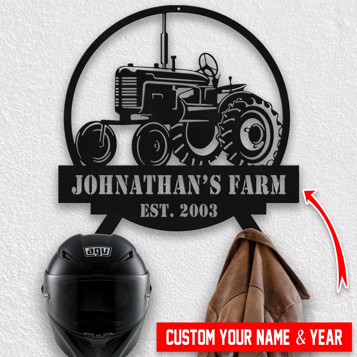 Bikergod Custom Name Farm Barn Helmet Holder Metal Sign– Farmer Gift - Farmhouse Tractor Decor LN090625MS12
