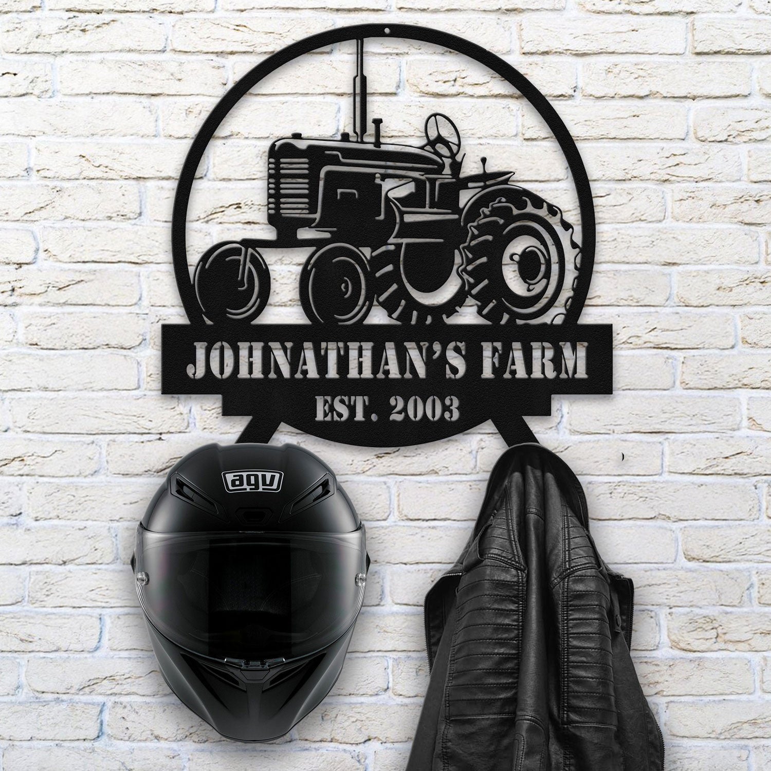Bikergod Custom Name Farm Barn Helmet Holder Metal Sign– Farmer Gift - Farmhouse Tractor Decor LN090625MS12