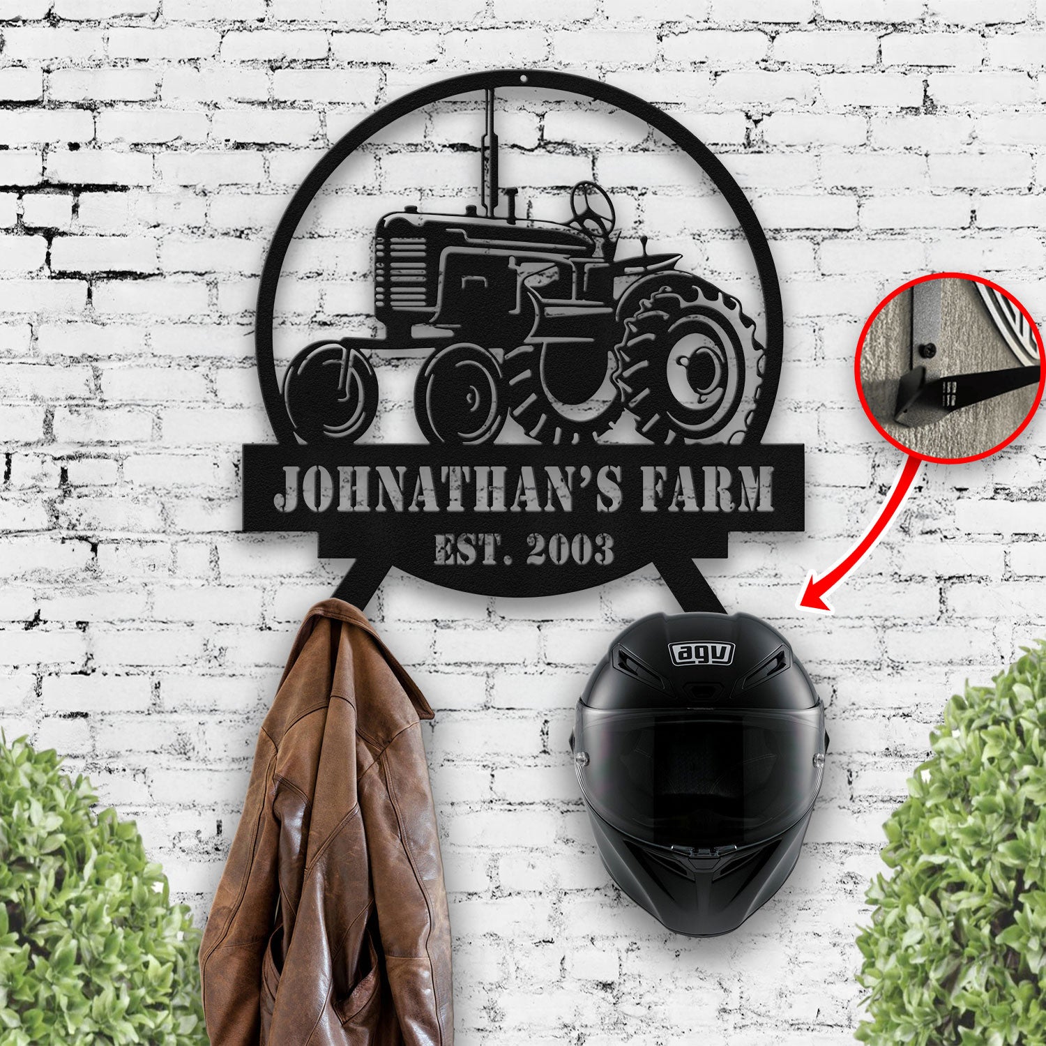 Bikergod Custom Name Farm Barn Helmet Holder Metal Sign– Farmer Gift - Farmhouse Tractor Decor LN090625MS12