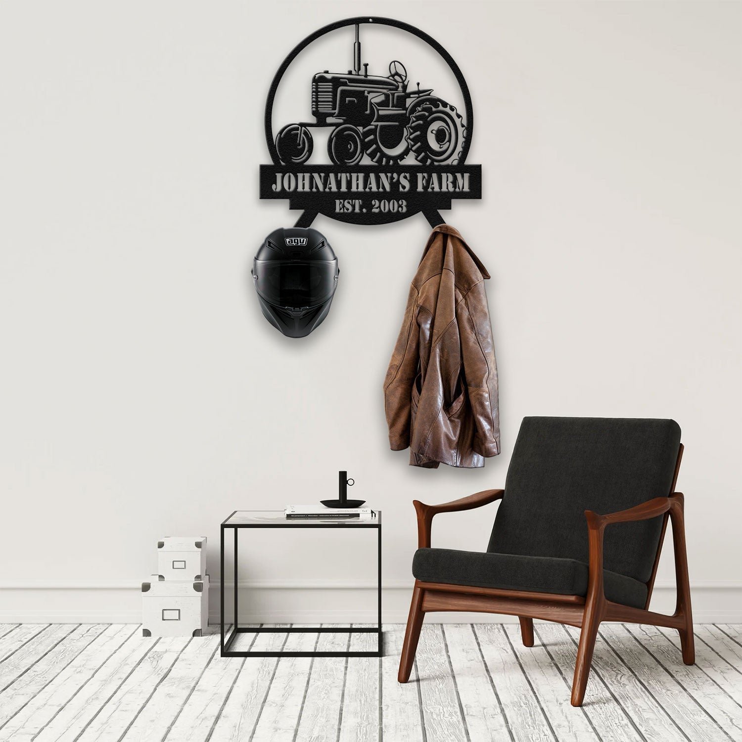 Bikergod Custom Name Farm Barn Helmet Holder Metal Sign– Farmer Gift - Farmhouse Tractor Decor LN090625MS12