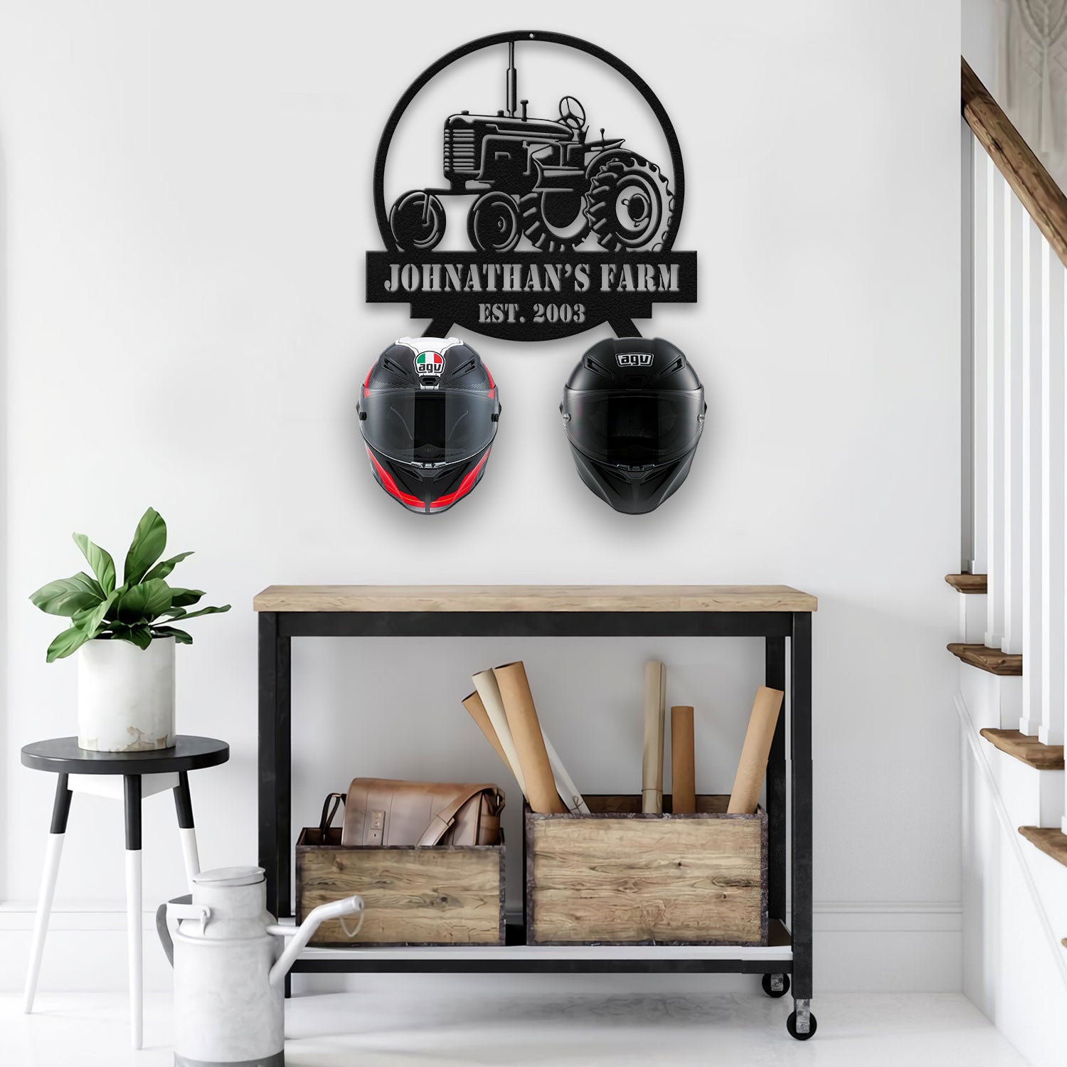 Bikergod Custom Name Farm Barn Helmet Holder Metal Sign– Farmer Gift - Farmhouse Tractor Decor LN090625MS12