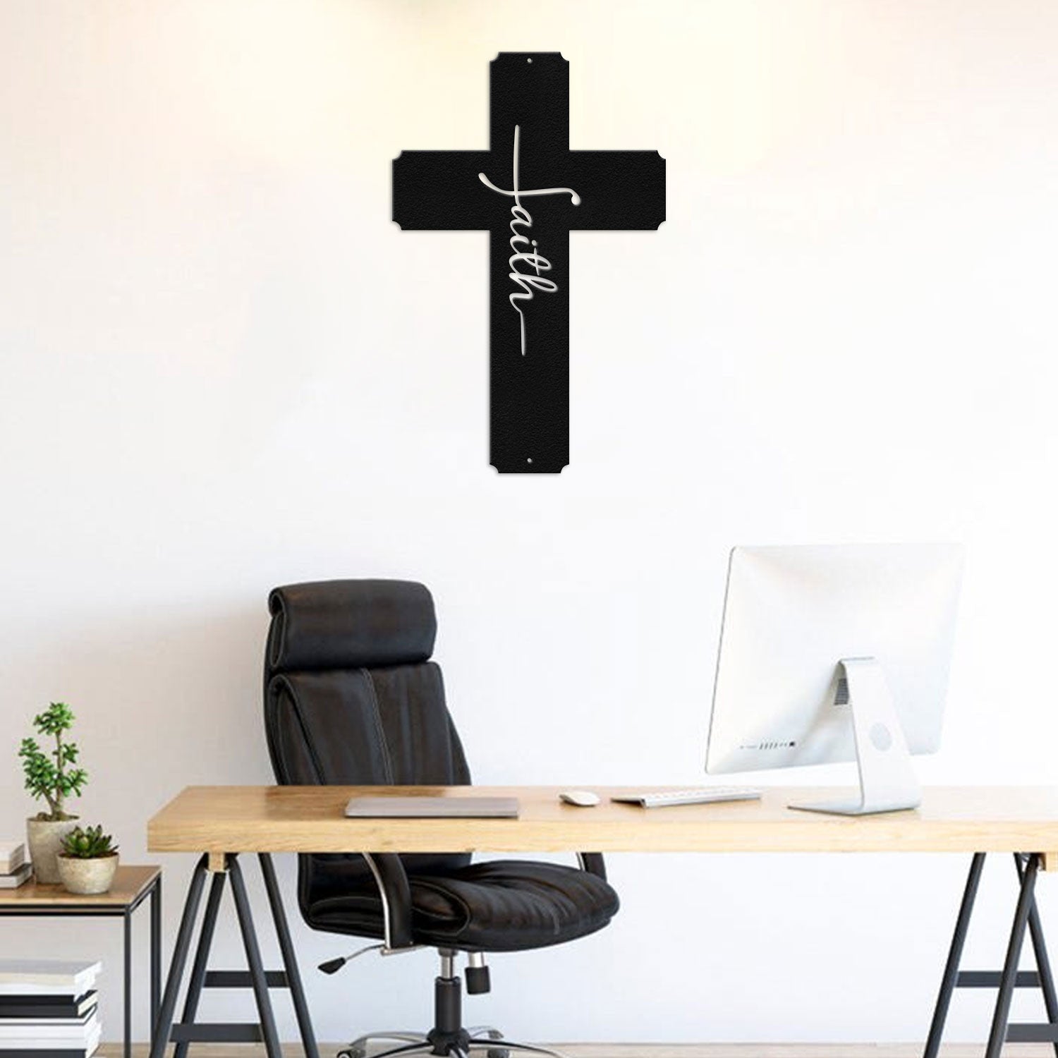 Bikergod Faith Metal Cross Wall Sign Inspirational Christian Decor for Home Living Room or Gift DH042025TS64