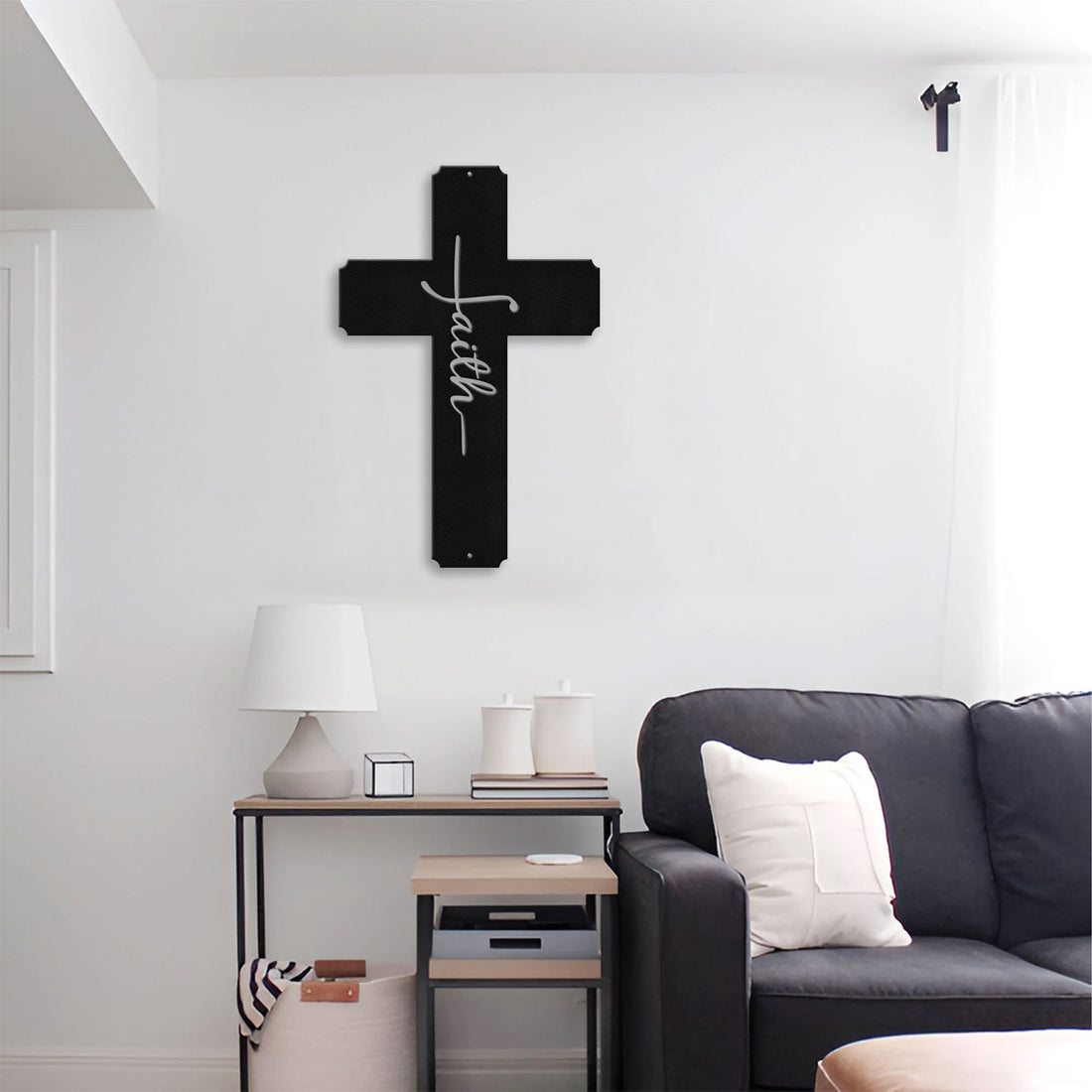 Bikergod Faith Metal Cross Wall Sign Inspirational Christian Decor for Home Living Room or Gift DH042025TS64