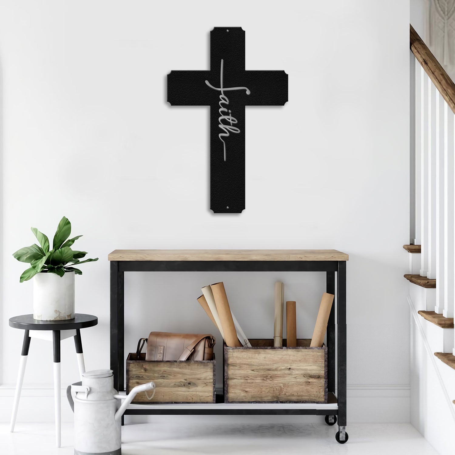 Bikergod Faith Metal Cross Wall Sign Inspirational Christian Decor for Home Living Room or Gift DH042025TS64