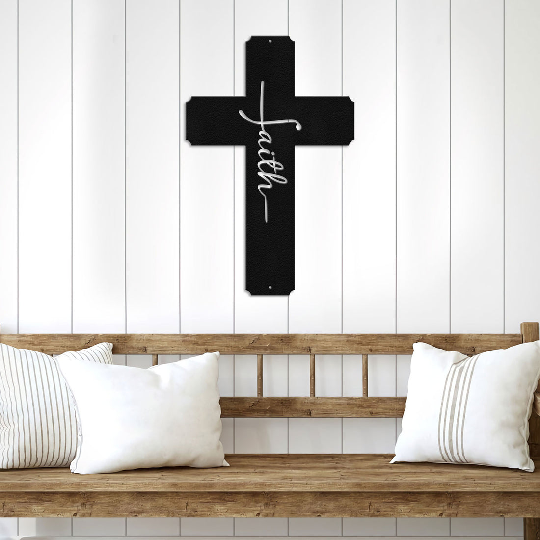 Bikergod Faith Metal Cross Wall Sign Inspirational Christian Decor for Home Living Room or Gift DH042025TS64