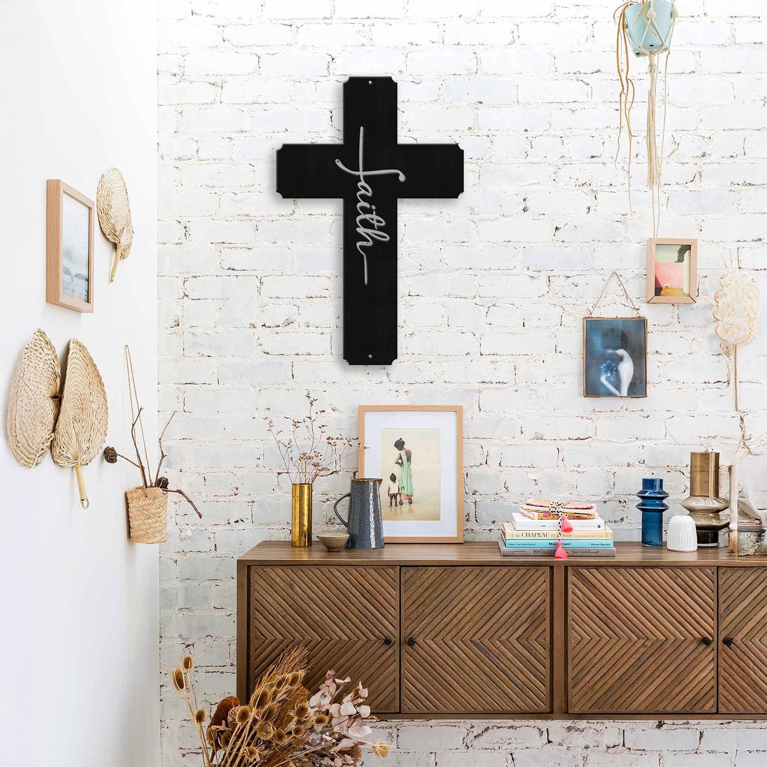 Bikergod Faith Metal Cross Wall Sign Inspirational Christian Decor for Home Living Room or Gift DH042025TS64