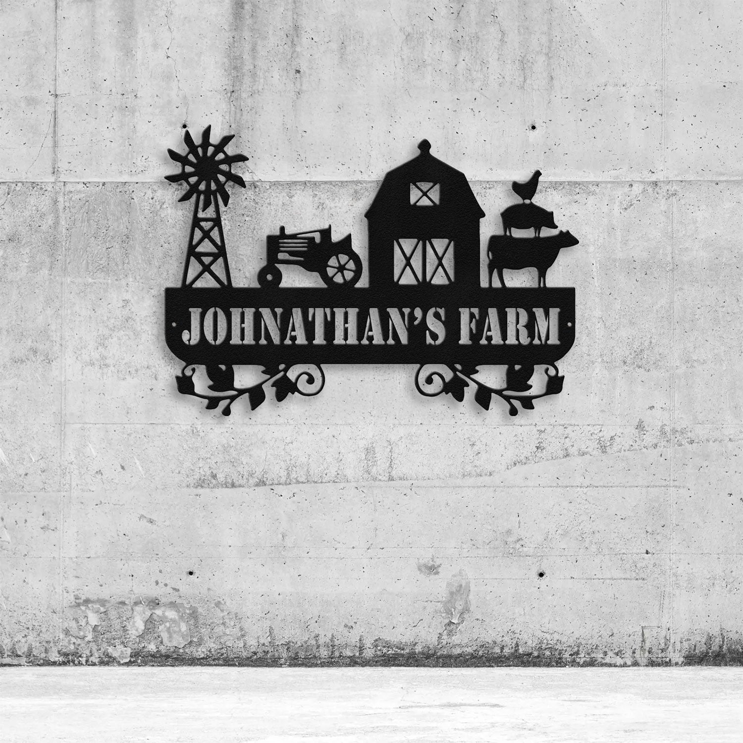 Bikergod Custom Farm Name Sign Personalized Metal Barn and Tractor Wall Decor for Ranch Homestead or Country Home DH042025TS65