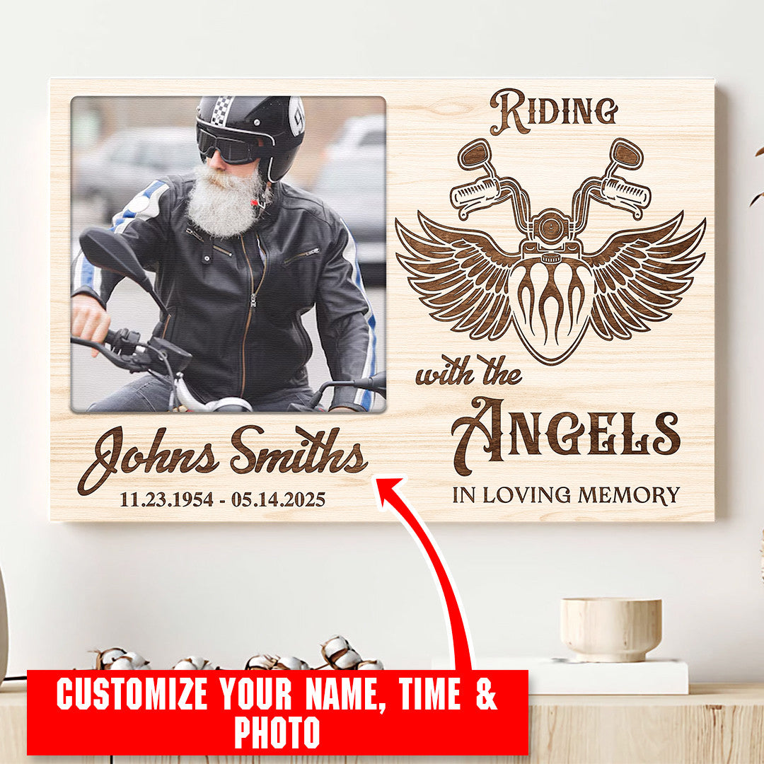 Bikergod Custom Name Biker Memorial Poster - Riding With The Angels Memorial - Loss Of Bikers Poster 2D LN170625CV2