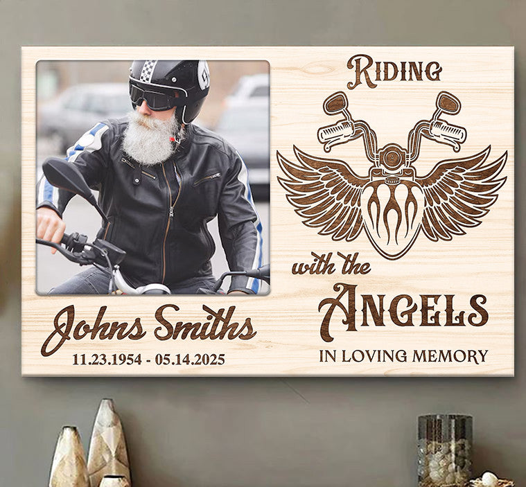 Bikergod Custom Name Biker Memorial Poster - Riding With The Angels Memorial - Loss Of Bikers Poster 2D LN170625CV2