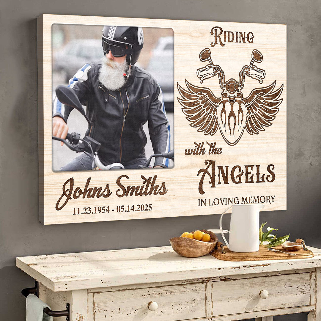 Bikergod Custom Name Biker Memorial Poster - Riding With The Angels Memorial - Loss Of Bikers Poster 2D LN170625CV2
