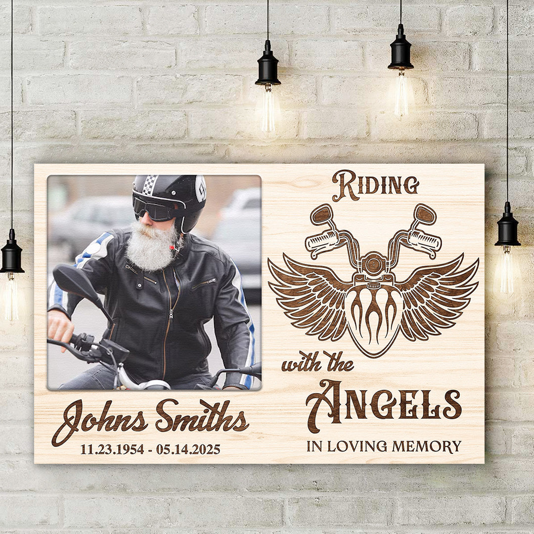 Bikergod Custom Name Biker Memorial Poster - Riding With The Angels Memorial - Loss Of Bikers Poster 2D LN170625CV2
