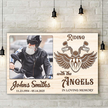 Bikergod Custom Name Biker Memorial Poster - Riding With The Angels Memorial - Loss Of Bikers Poster 2D LN170625CV2