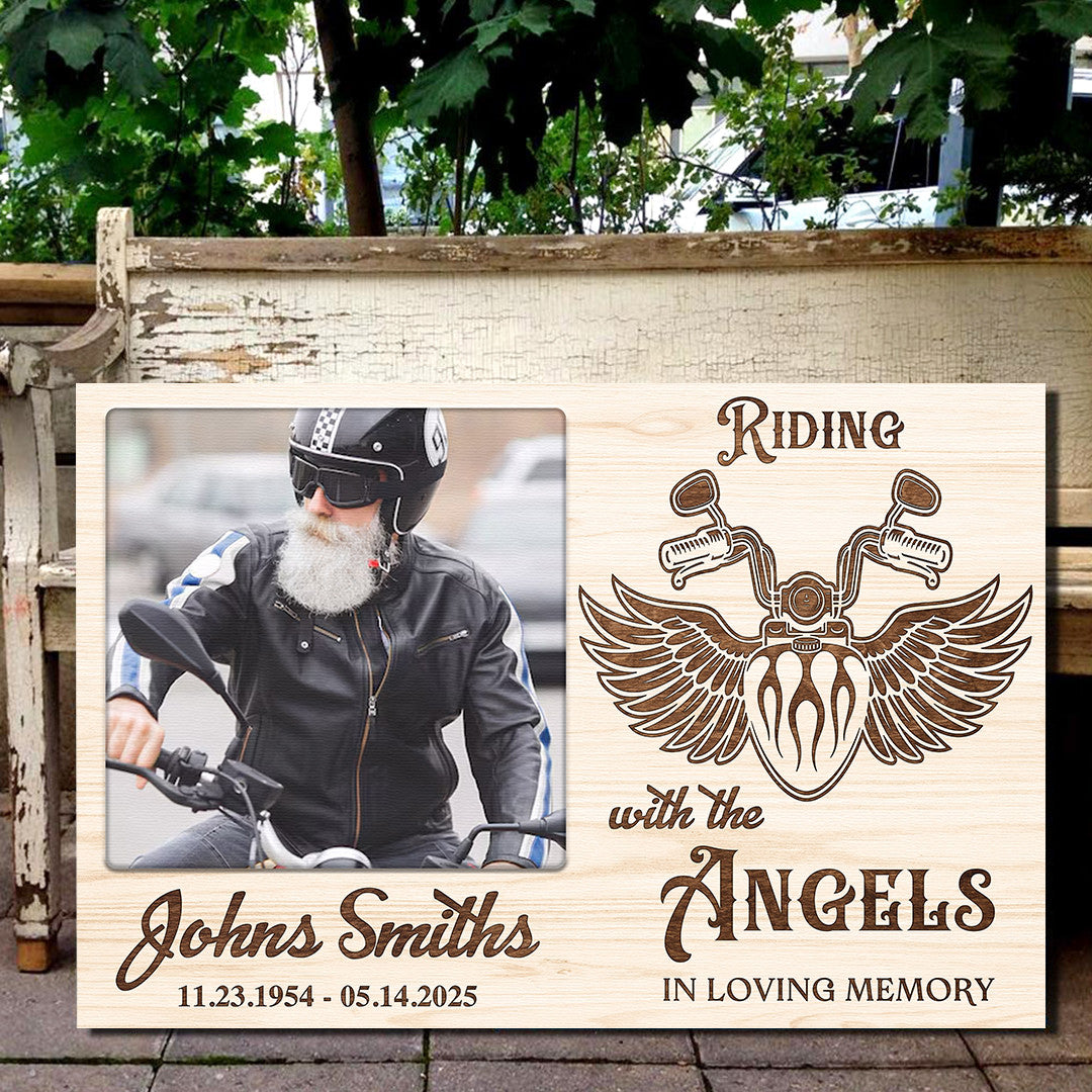 Bikergod Custom Name Biker Memorial Poster - Riding With The Angels Memorial - Loss Of Bikers Poster 2D LN170625CV2