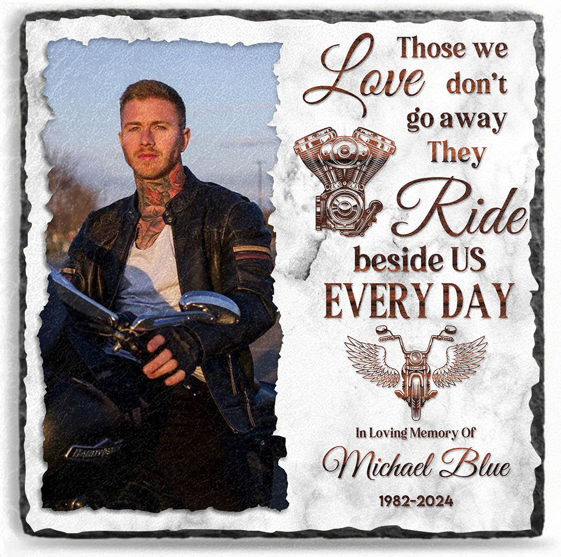 Bikergod Personalized Biker Memorial Stone Ornament, Biker Keepsake Photo Slate, Custom Biker Photo LN190625ST3