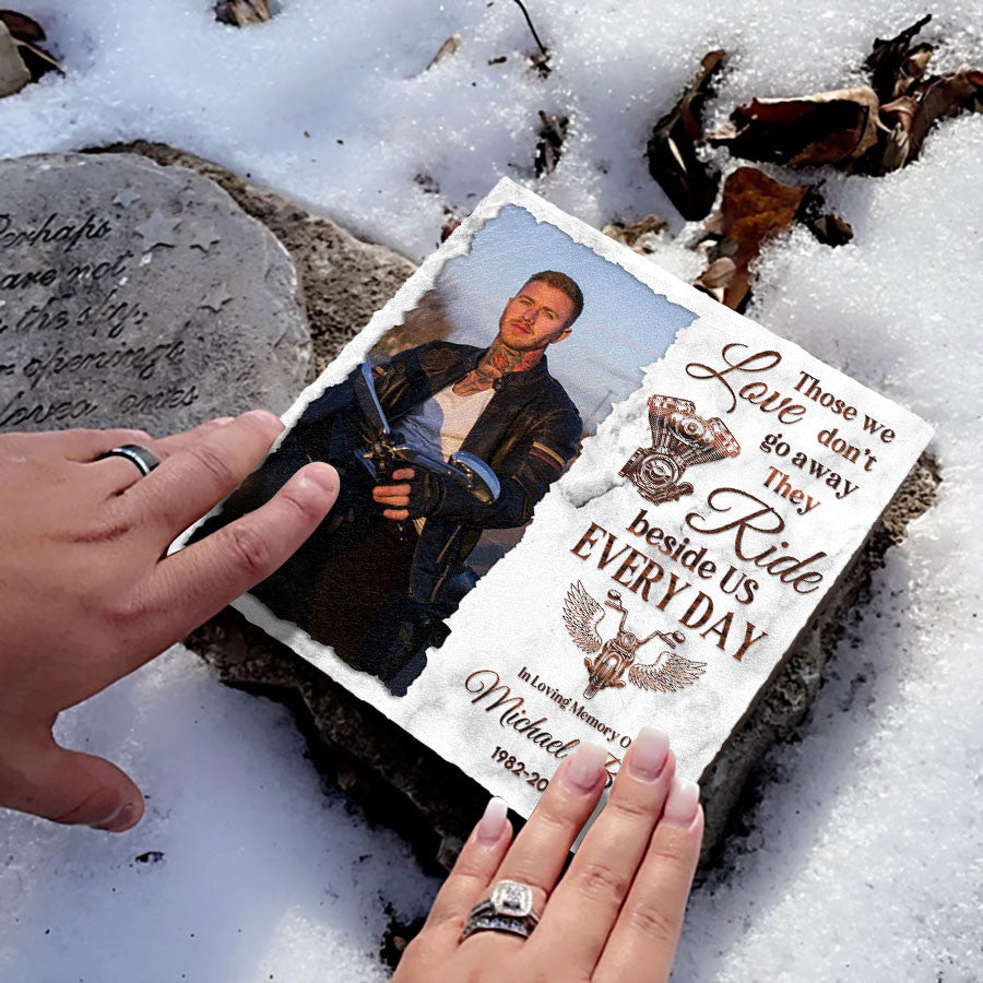 Bikergod Personalized Biker Memorial Stone Ornament, Biker Keepsake Photo Slate, Custom Biker Photo LN190625ST3