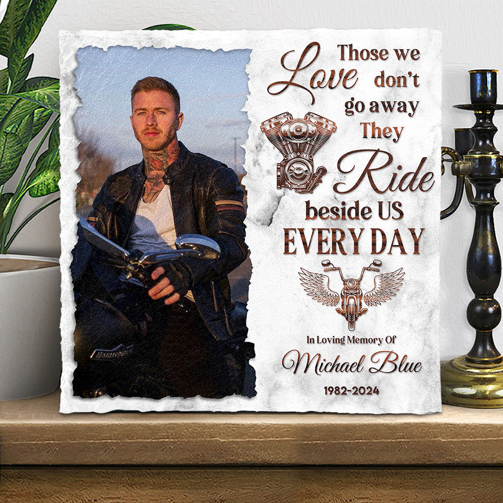 Bikergod Personalized Biker Memorial Stone Ornament, Biker Keepsake Photo Slate, Custom Biker Photo LN190625ST3