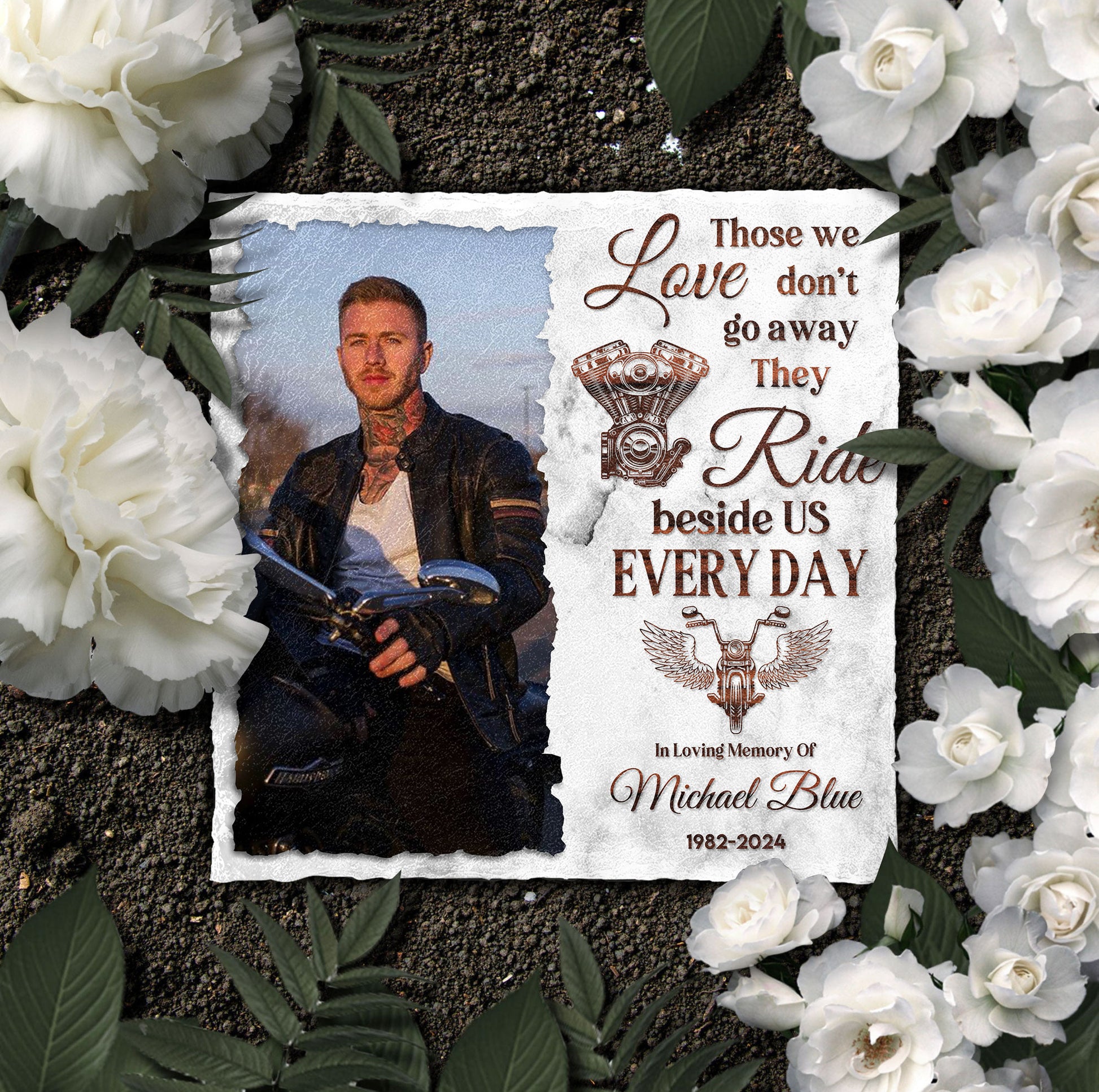 Bikergod Personalized Biker Memorial Stone Ornament, Biker Keepsake Photo Slate, Custom Biker Photo LN190625ST3