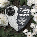 Bikergod Custom Photo Riding In Heaven Stone Ornament, Biker Keepsake Photo Slate, Personalized Biker Photo LN200625ST4