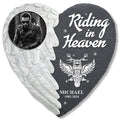 Bikergod Custom Photo Riding In Heaven Stone Ornament, Biker Keepsake Photo Slate, Personalized Biker Photo LN200625ST4