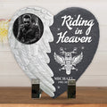 Bikergod Custom Photo Riding In Heaven Stone Ornament, Biker Keepsake Photo Slate, Personalized Biker Photo LN200625ST4