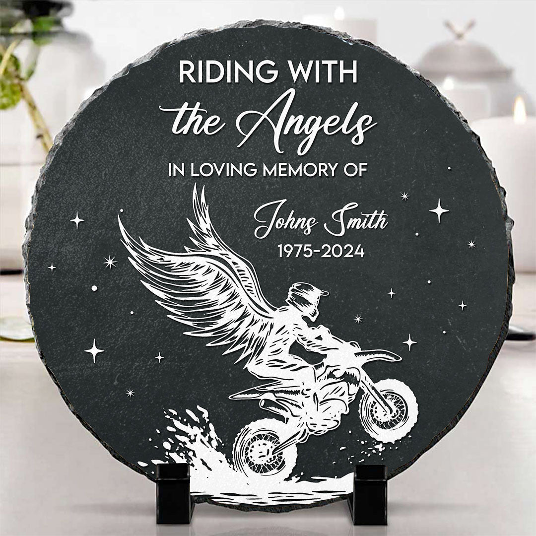 Bikergod Custom Name Rider Memorial Stone, Biker Memorial, Riding With The Angels, Loss of Loved One, Personalized Motorcycle Stone LN200625ST5