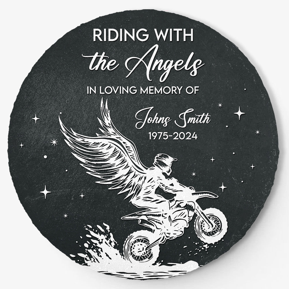 Bikergod Custom Name Rider Memorial Stone, Biker Memorial, Riding With The Angels, Loss of Loved One, Personalized Motorcycle Stone LN200625ST5
