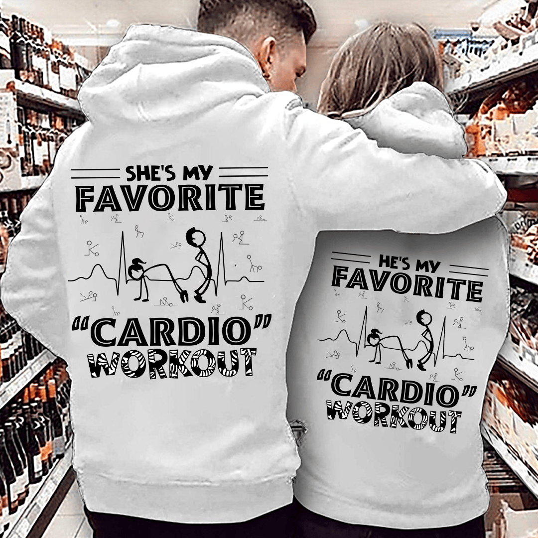 Bikergod Funny Couple Matching Shirts She’s My Favorite Cardio Workout & He’s My Favorite Cardio Workout Naughty Humor T-Shirt Hoodie Sweatshirt Gift DH042025TS69