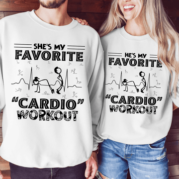 Bikergod Funny Couple Matching Shirts She’s My Favorite Cardio Workout & He’s My Favorite Cardio Workout Naughty Humor T-Shirt Hoodie Sweatshirt Gift DH042025TS69