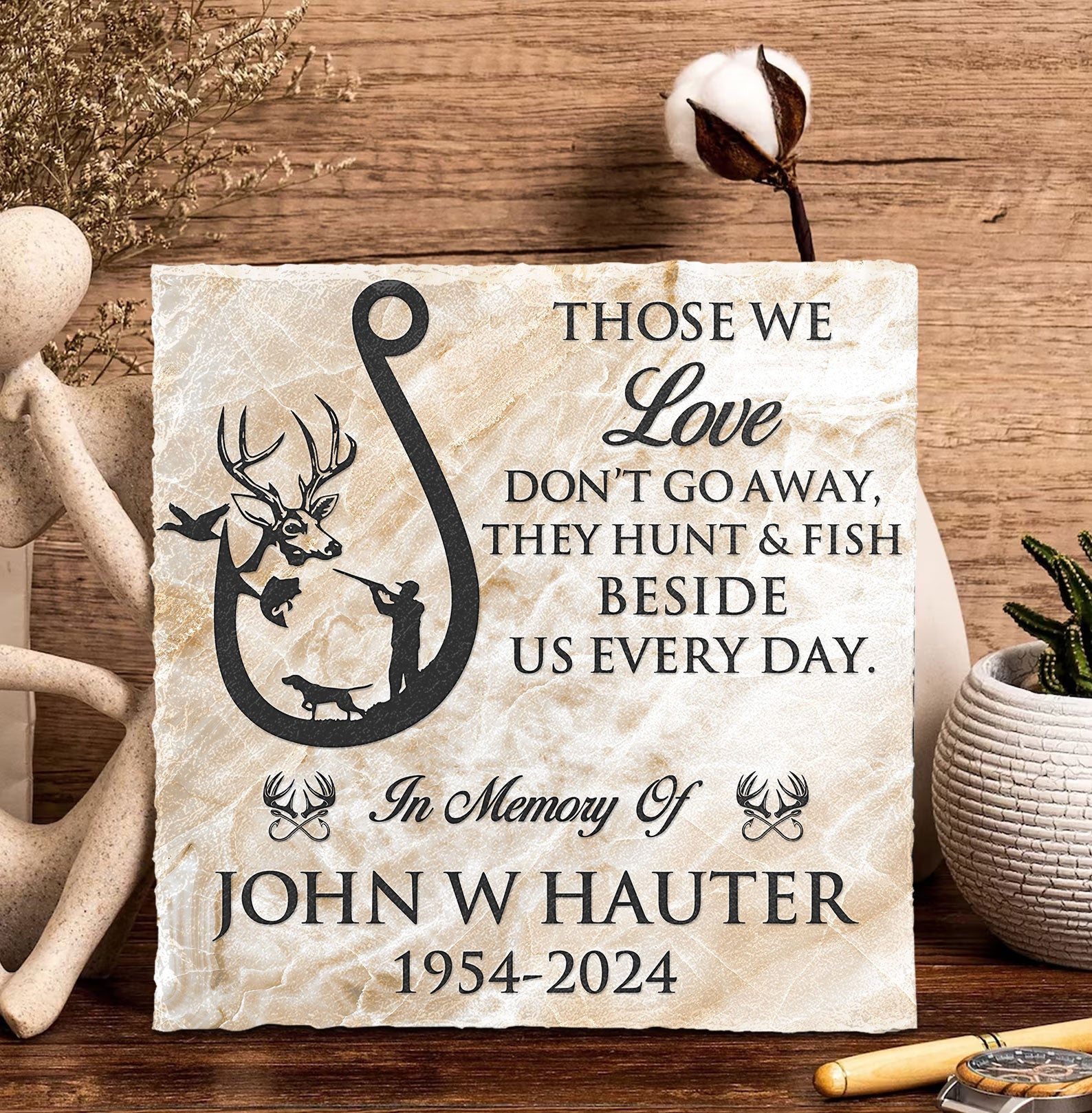 Bikergod Custom Name Hunters Memorial Stone, Those We Love Quote, White Tail Deer Scene Hunting, Memory Stone Gift LN240625ST9