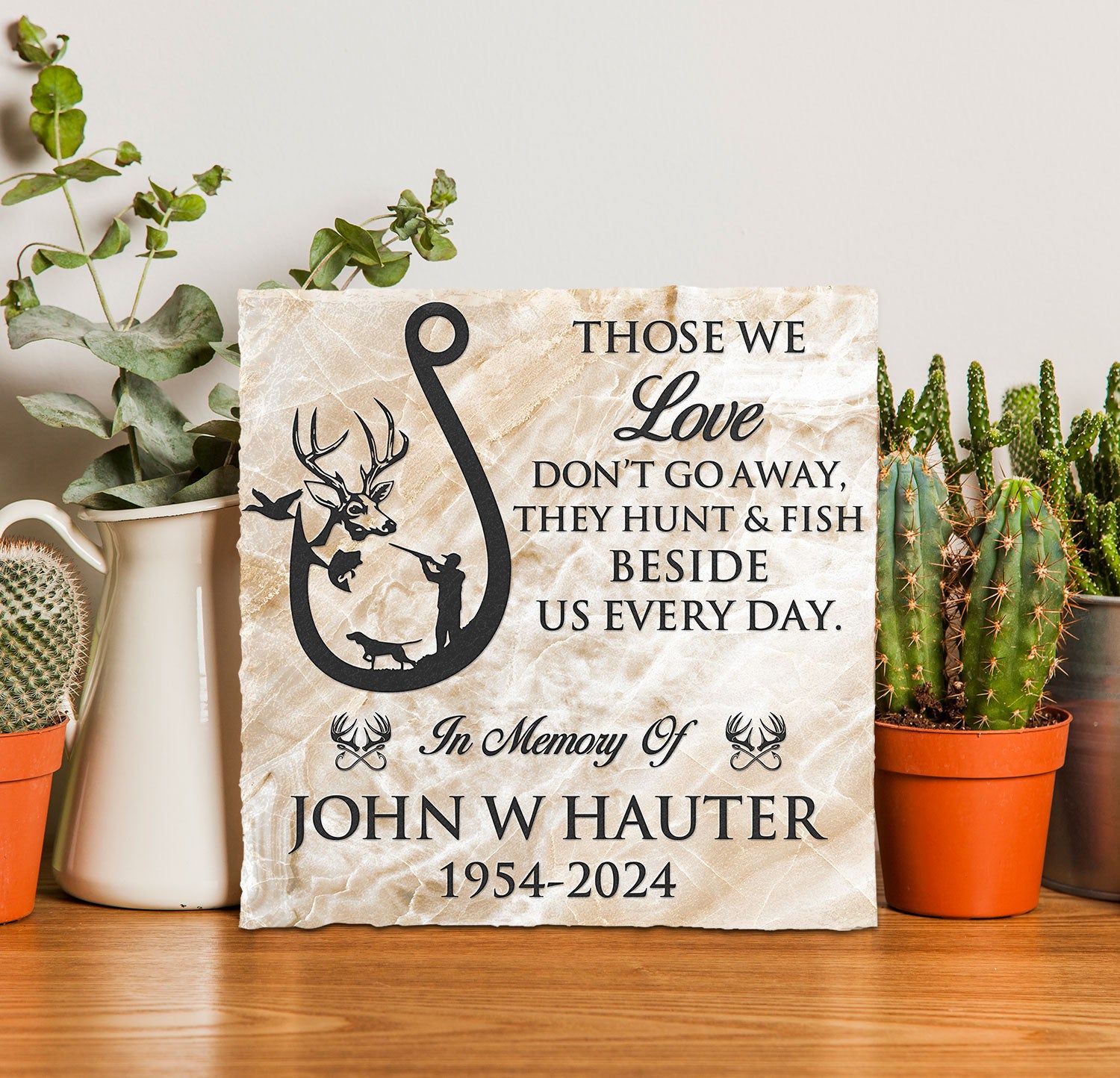Bikergod Custom Name Hunters Memorial Stone, Those We Love Quote, White Tail Deer Scene Hunting, Memory Stone Gift LN240625ST9